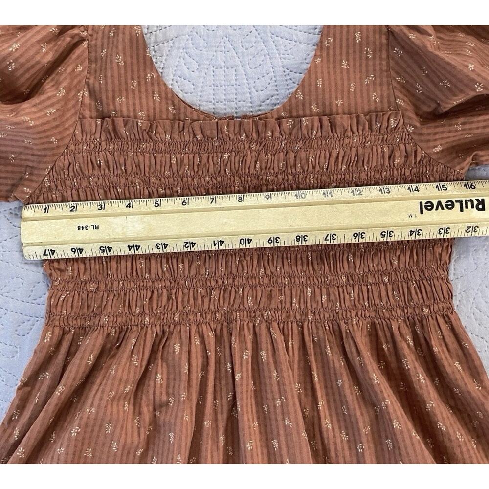 Madewell Smocked Puff Sleeve Top Rust Brown Cotton Babydoll Blouse Size 4 READ - Picture 8 of 9